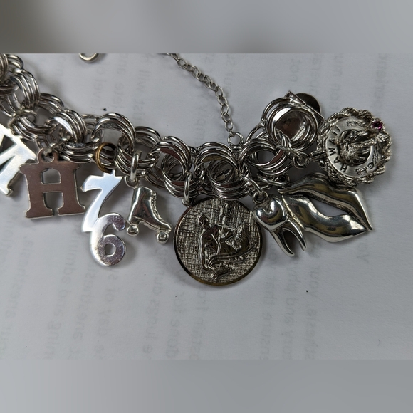 EC TRIPLE LINK STERLING SILVER ALL MARKED CHUNKY CHARM BRACELET - Picture 10 of 14